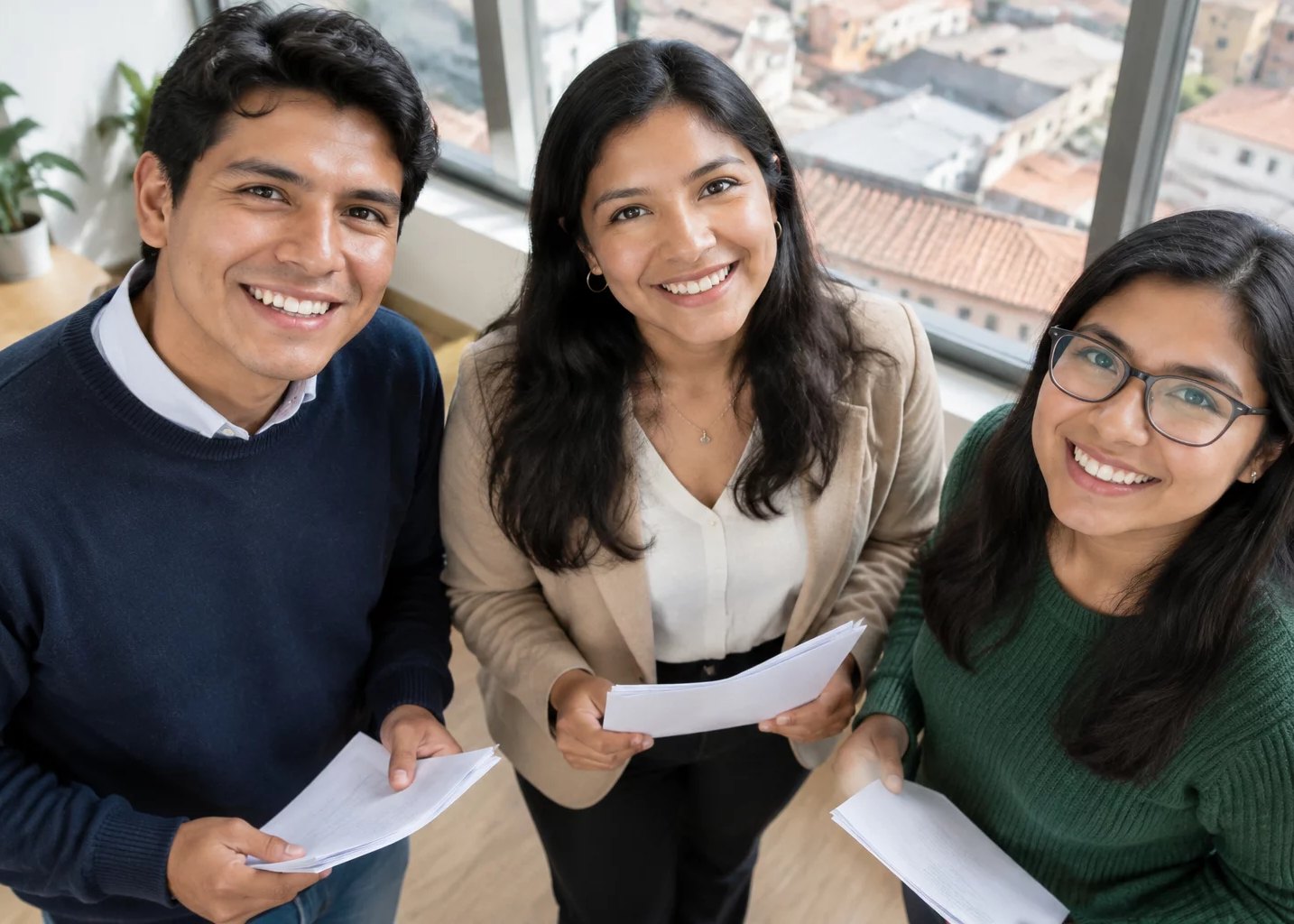 Grupo de tres personas conversando después de una ronda
